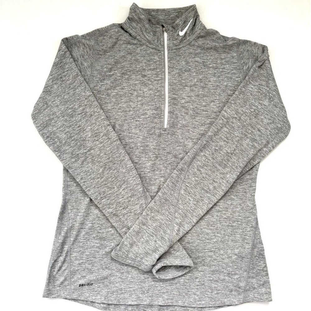Nike Women’s Large Heather Gray Dri Fit Half Zip Jacket Thumbholes L